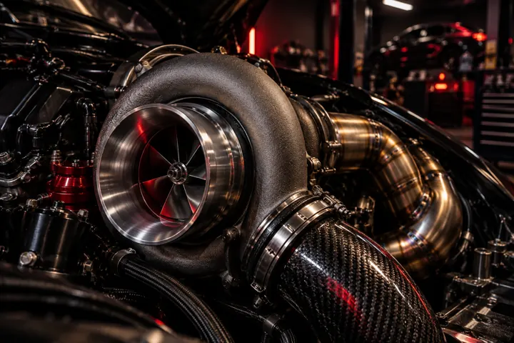 Turbocharger and intercooler piping on a boosted build at Outlaw Performance Engineering